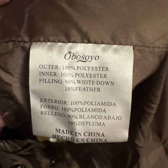 Women's Down Filled Puffer Full Length Jacket Brown Size Large NWT Obosoyo - Picture 7 of 10